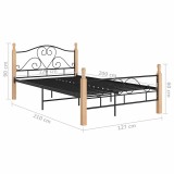 Sängynrunko 120 x 200 cm, musta ja luonnollinen, jauhemaalattu metalli ja täysi tammi